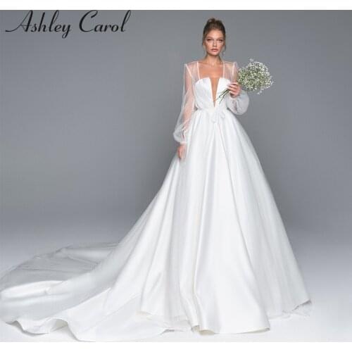 Ashley Carol A-Line Wedding Dress 2021 Classy Strapless Satin Bride With Detachable Lace Jacket 2 In 1 Princess Bridal Gown