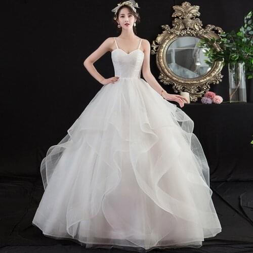 Wedding Dresses 2021 New Sexy V-neck Floor-length Lace Up Ball Gown Spaghetti Straps Luxury Plus Size