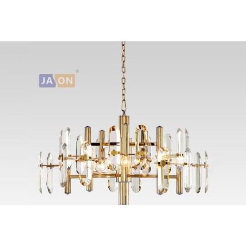 Led e14 Postmodern Crystal Iron Gold Chandelier Lighting Lamparas De Techo Suspension Luminaire Lampen For Foyer