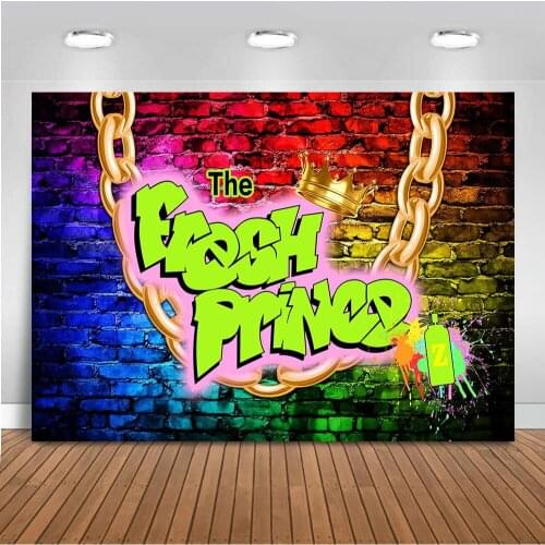 Fresh Prince Backdrop for Photography Graffiti Background for Photo Booth Studio Crown Backdrops Big Gold Chain Hip-Hop Party
