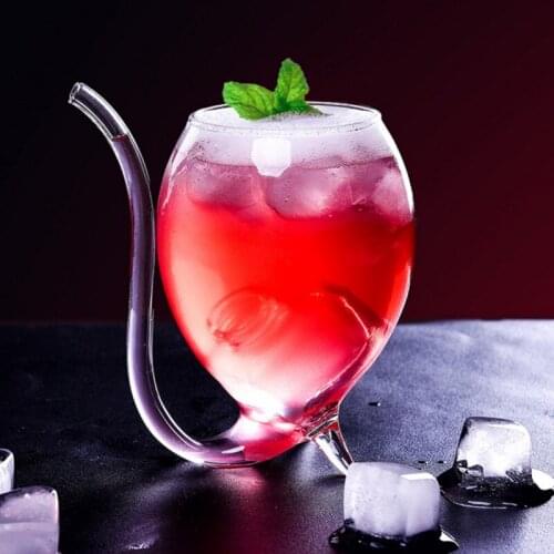 Heat Resistant Glass Cup Juice Milk Cup Wine Whiskey Glass Sucking Tea Wine Cup Drinking Tube Transparent Vampire-Goblet CupB