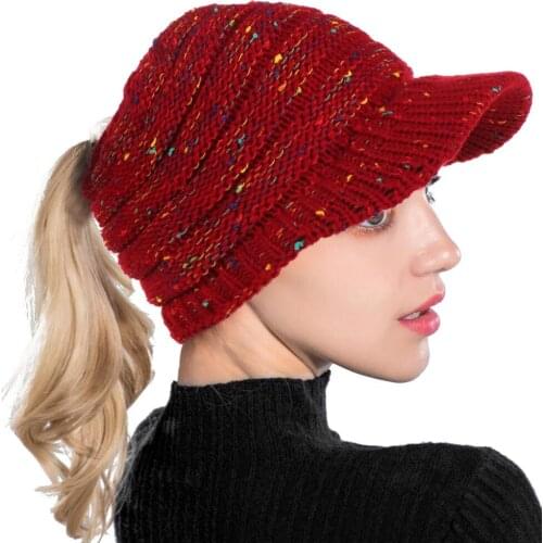Yarn Brim Knitted Ponytail Cap Empty Top Yarn Set of Head Outdoor Unisex Autumn Winter Warm Ski Hat ponytail cap Casual Chapeau