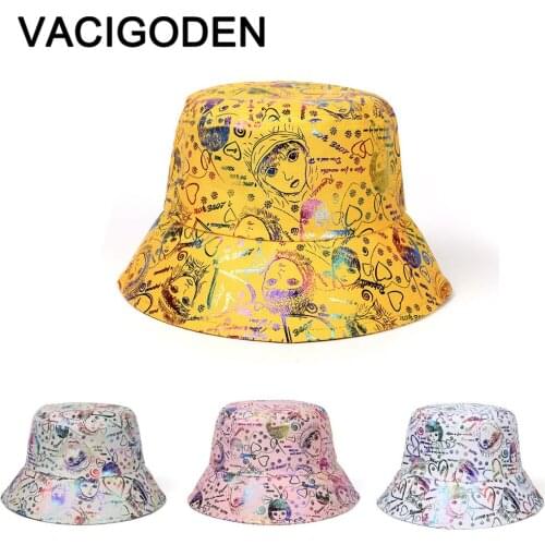 VACIGODEN Women Fashion Bucket Hat Giraffes Printed Sunbonnet Fedoras Outdoor Chapeau Fisherman Caps De Pescador Gorros