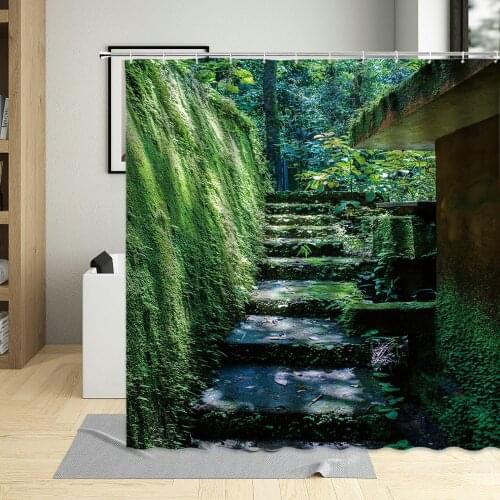 Spring Landscape Waterproof Bathroom Decor Green Nature Forest Scenery Shower Curtain Polyester Fabric Screen Wall Decoration