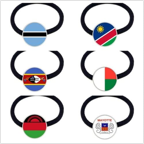 Botswana,Namibia,Swaziland,Madagascar,Malawi,Mayotte National Flag Headband Glass Cabochon Elastic Hair Bands Jewelry For Women