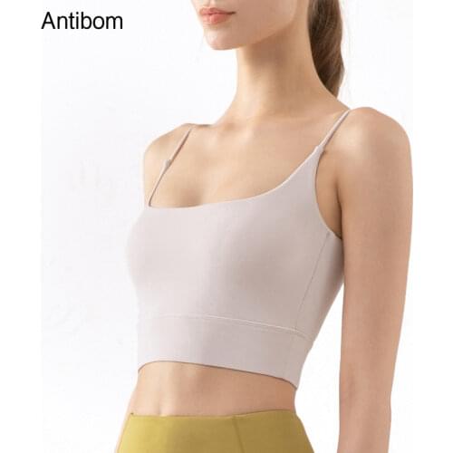 Antibom Womens Bra Fitness Gym Yoga Vest Sexy Thin Straps Sport Bra Without Bones Shockproof Padded Solid Crop Top Underwear