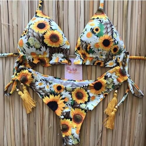 2020 Girls ties halter brazilian push up bikini tassels biquini swimwear strappy bandage swimsuit beach wear bathing suit women