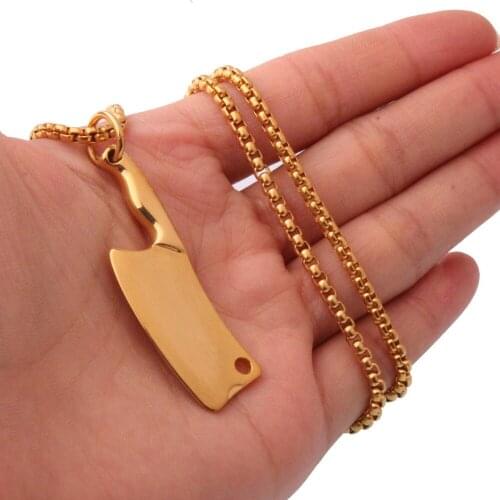 1.85"*0.55" New Arrive Popular 316L Stainless Steel Gold Color Kitchen Knife Design Mens Womens Pendant Necklace Biker Jewelry