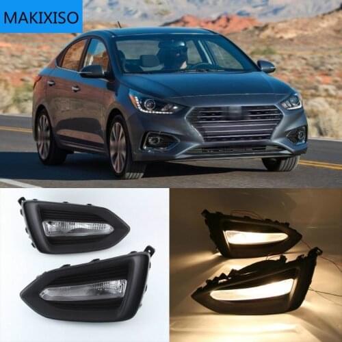 1 Pair Car DRL Lamp Waterproof LED Daytime Running Light Fog lamp cover For Hyundai Solaris Accent 2017 2018 2019