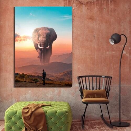 1 Piece Nordic Style Home Decoration Painting Elephant Animal Painting Mountains Painting Landscape Wall Art for Home Decor