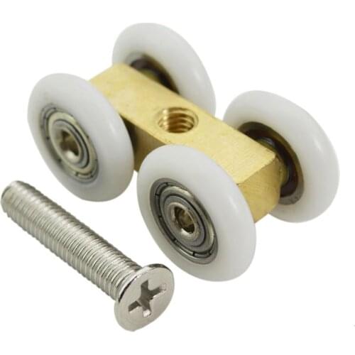 1PCS Bathroom Glass Sliding Door Copper Rollers Shower Room Hanging Pulley 4 Nylon Mute Wheels Waterproof Bearing