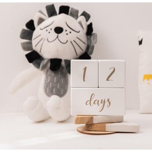 3 pcs/set Wooden Baby Cube Milestone Cards White Baby Birth Month Number Commemorative Milestone Souvenir Photography Props