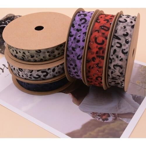 5 yards 25mm Glitter Star Point Leopard Lace Organza Satin Ribbon for Diy Craft Bouquet Gift Box Packaging Garment Accessories