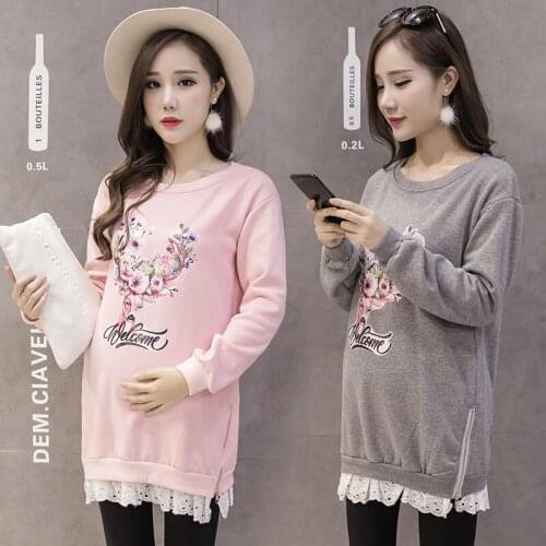 8969# Maternity Clothes Spring Autumn O Neck Tops T shirts Long Sleeves Easy Matching Loose Stylish Tops for Pregnant Women