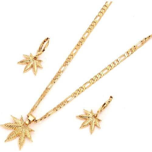 Bangrui Fashion hemp leaf Necklace Earring Set Women Party Gift Gold Color Leaf Necklace Earrings Jewelry Sets