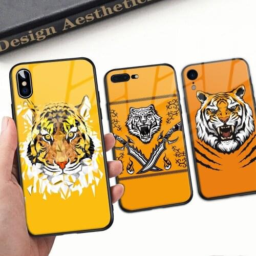 Animals For Iphone 11 12 Pro Max Case Hard Black Cover Case Tempered Glass For Iphone 11 12 Pro Max X XR XS Max 8 7 6 6s Plus