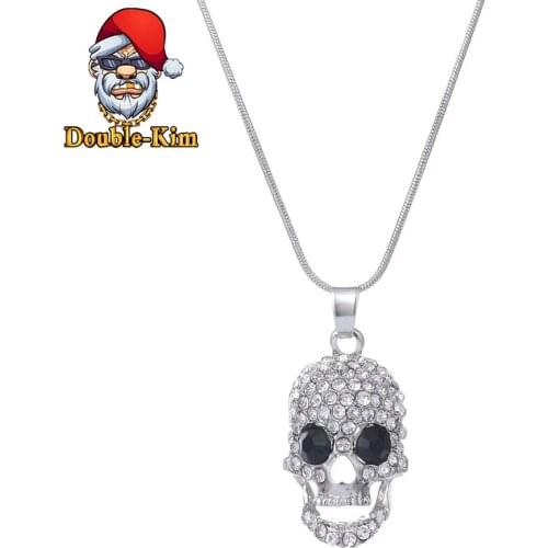Skull Full Zircon Pendant Necklace Men Hiphop Rock Rap Titanium Stainless Steel Classic Chain Necklace Fashion Man Jewelry Gift