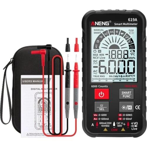 619A Digital Multimeter AC/DC Currents Voltage Testers True RMS 6000 Counts Professional Analog Bar Multimetro NCV Meter