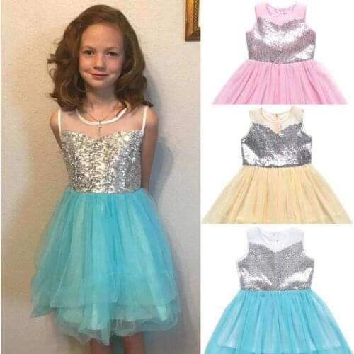 Kids Girls Evening Wedding Dress Clorthes Gilrs Irregular Sequin Mesh Ball Gown Party Wedding Princess Tulle Dresses