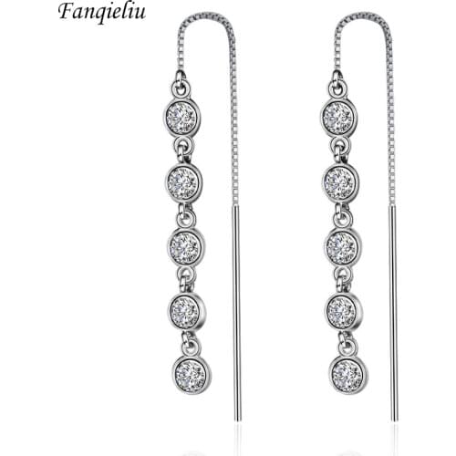 Fanqieliu Gift Jewelry Womans Luxury Long Drop Earrings Crystal 925 Sterling Silver Earrings For Women 2020 Fashion FQL20020