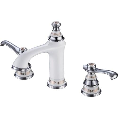 CHROME WHITE clour 8 inch widespread bathroom Lavatory Sink faucet Mixer tap Classic style deck mounted with crystal luxury
