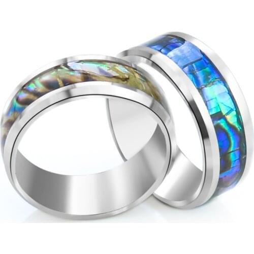316 Stainless Steel Abalone Shell Ring Natural Paua Blue Green Sliced Sheet Figner Ring Luxury Man Woman Copper Jewelry Gift