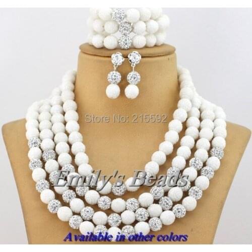 4 Layers Nigerian African Wedding Coral Beads Jewelry Set White Bridal Necklace/Bracelet/Earrings Full Set Free Shipping CJ137