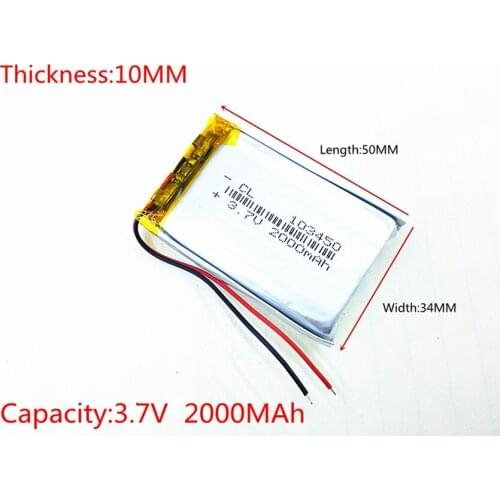 3.7V 2000mAh 103450 Lithium Polymer Li-Po Rechargeable DIY Battery For Mp3 GPS PSP mobile phone power bank electronic part