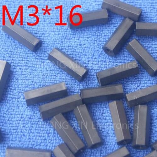 M3*16 black 100pcs Nylon 16mm Hex Female-Female Standoff Spacer Threaded Hexagonal Spacer Plastic Standoff Spacer high-quality