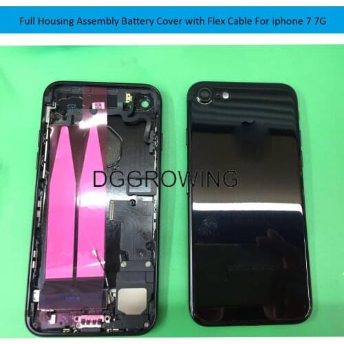 DGGROWING Metal Battery Cover Door Rear Cover Fulll Housing With Flex Cable For Iphone 7 7G Back Cover Housing With Logo