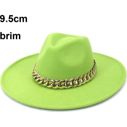 Womens Wide Brim Fedora with Chain Buckle Felt Panama Hats Vintage Men Hats Church Party Outdoor Felt Hats