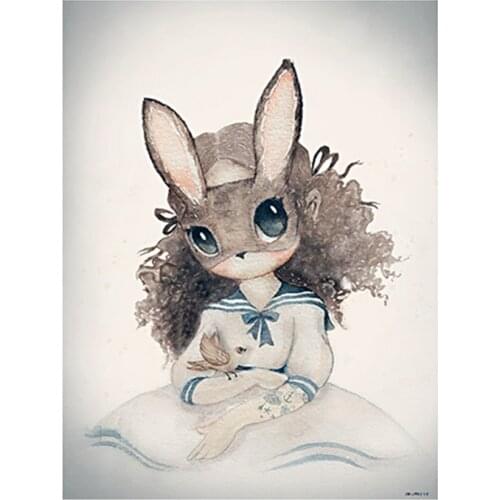 Rabbit Boy And Girls Cartoon Angel DIY 11CT Cross Stitch Embroidery Kits Needlework Craft Set Printed Canvas Wholesale