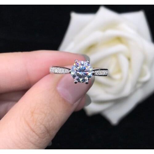 1Ct 6.5mm D Color VVS1 Moissanite Engagement Ring AU750 18K White Gold Ring Diamond Jewelry R116
