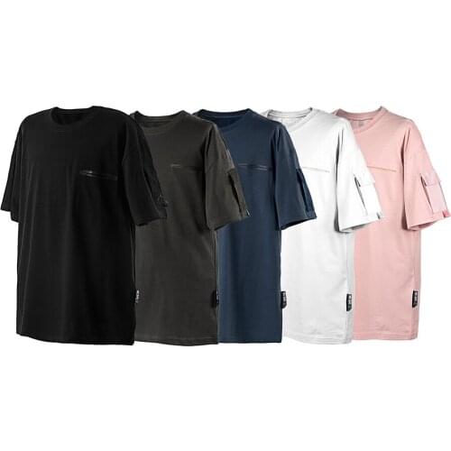 PUPIL TRAVEL Techwear Solid Seamless Pocket T-shirt Unisex Cotton Short Tee Hip Hop Style Punk Fashion