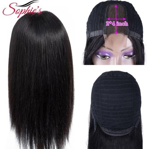 Sophies Brazilian Straight 2*4 Middle Part Lace Part Wig Human Hair Wigs Non-Remy With Baby Hair Pre Plucked Natural Color
