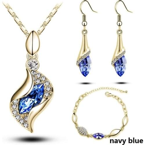 2020 Gold Color Horse Eye Pendants & Necklace Drop Earrings Bracelet Cubic Zirconia Stone Crystal Wedding Bridal Jewelry Sets