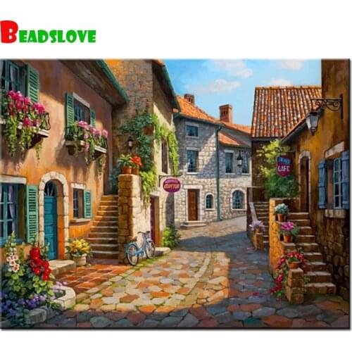 Full Round Square Diamond Painting European Street Town 5 d DIY Diamond Mosaic Picture Puzzle 3d Cross Stitch diamond Embroidery