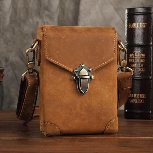 Genuine Leather Waist Bag Men Waist Pack Shoulder Bag Funny Pack Belt Bag For Phone Pouch Cigarette Case