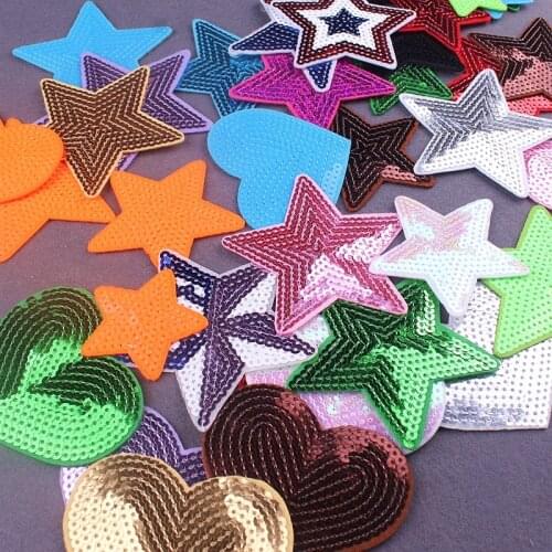 Prajna Heart Stars Sequin Patches Iron On Patches For Clothes Applique DIY Cute Cartoon Color Sequin Badge Stripe On Kids Jacket