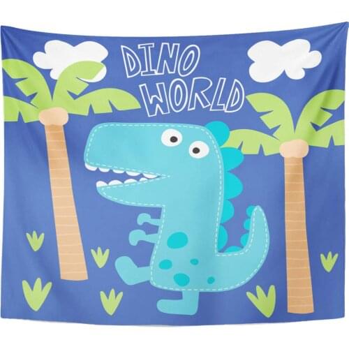 Happy Blue Dinosaur Dino World Colorful Baby Adorable Animal Beautiful Tapestry Home Decor Wall Hanging for Living Room Bedroom