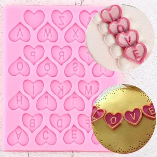 Heart Letters Alphabet Silicone Mold DIY Party Cupcake Topper Fondant Cake Decorating Tools Candy Polymer Clay Chocolate Moulds