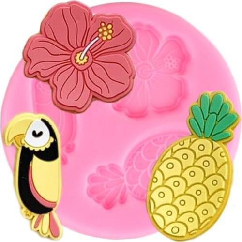 Hibiscus Toucan Pineapple Silicone Mold DIY Party Rose Birds Fondant Cake Decorating Tools Candy Polymer Clay Chocolate Molds