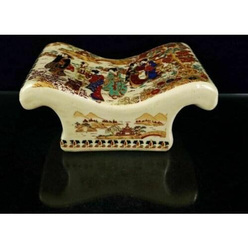 Old Chinese powder color porcelain beauty pattern pillow statue