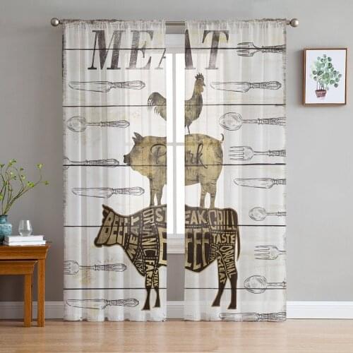 Meat Cow Pig Chicken Window Treatment Tulle Modern Sheer Curtains for Kitchen Living Room the Bedroom Curtains Decoration