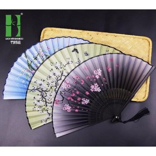 2021 new bamboo antique folding fan Chinese style silk fan summer female dance fan portable fan hand fan durable household