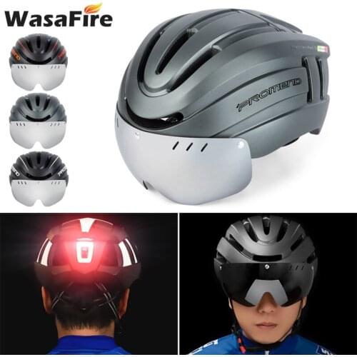 Bicycle Helmet with Magnetic Goggles & USB Charging Taillight Ultralight Racing Cycling Helmet Men Women MTB Road Bike Helmet