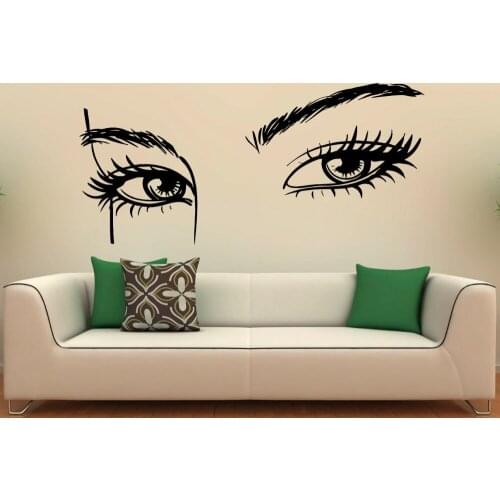 High Quality Girls Eyes Wall Decal Beauty Salon Wall Stickers Livingroom Makeup Woman Art Mural Interior Home Decor DIY SYY877
