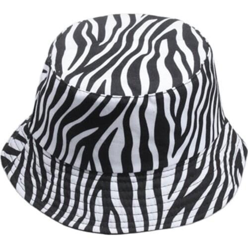 Japanese Korean Style Unisex Cotton Fisherman Caps Zebra Pattern Outdoor Summer Sun-Proof Panama Bucket Hat Youth Fashion F106