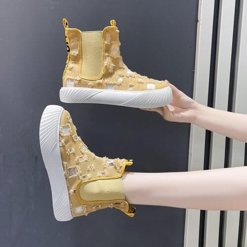 Boots Women Summer 2021 New Hollow Breathable Hole Boots Women Trend Fashion Canvas Boots LadiesRefreshing and Breathable