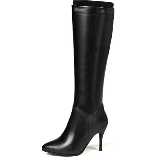 Winter for woman new fashion sexy Pointed toe shoes white Zipper clear heels boots Stilettos heels Knee high boots 34-45